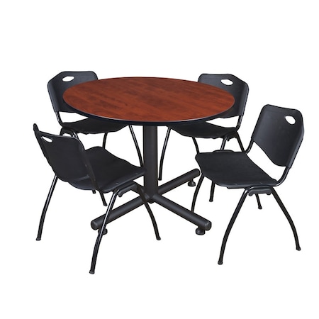 Kobe Kobe Round Table & Chair Set, Wood, Metal, Plastic Top, Cherry TKB48RNDCH47BK